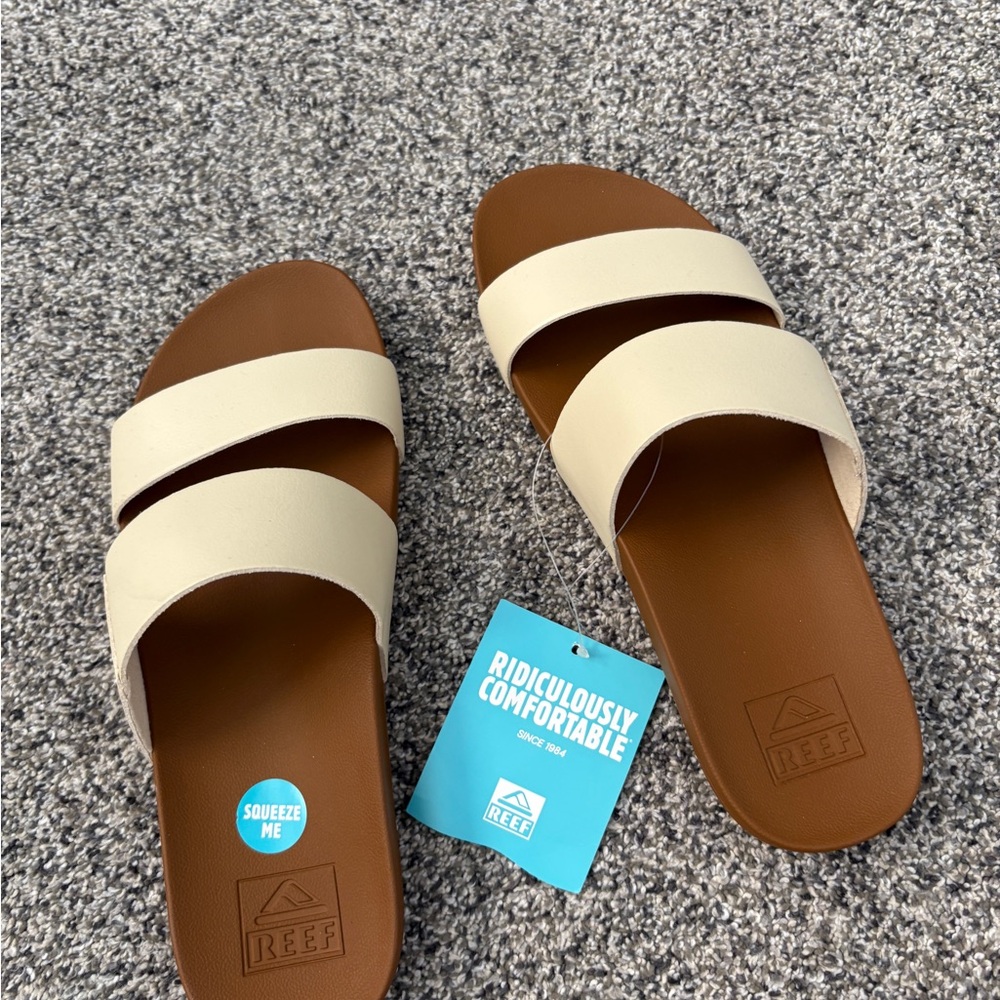Reef Tan and Cream Slide Sandals